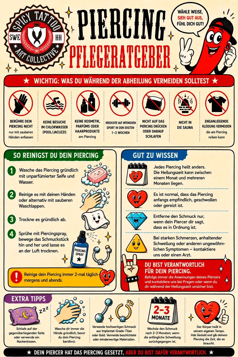 Flyer Piercing Pflegeratgeber – Spicy Tattoo Hamburg