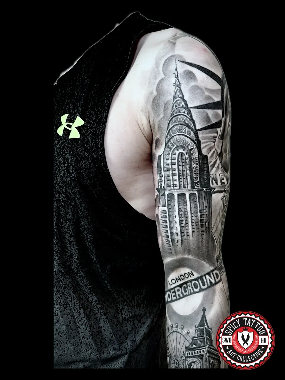 Realism Sleeve mit Chrysler Building – Spicy Tattoo Hamburg