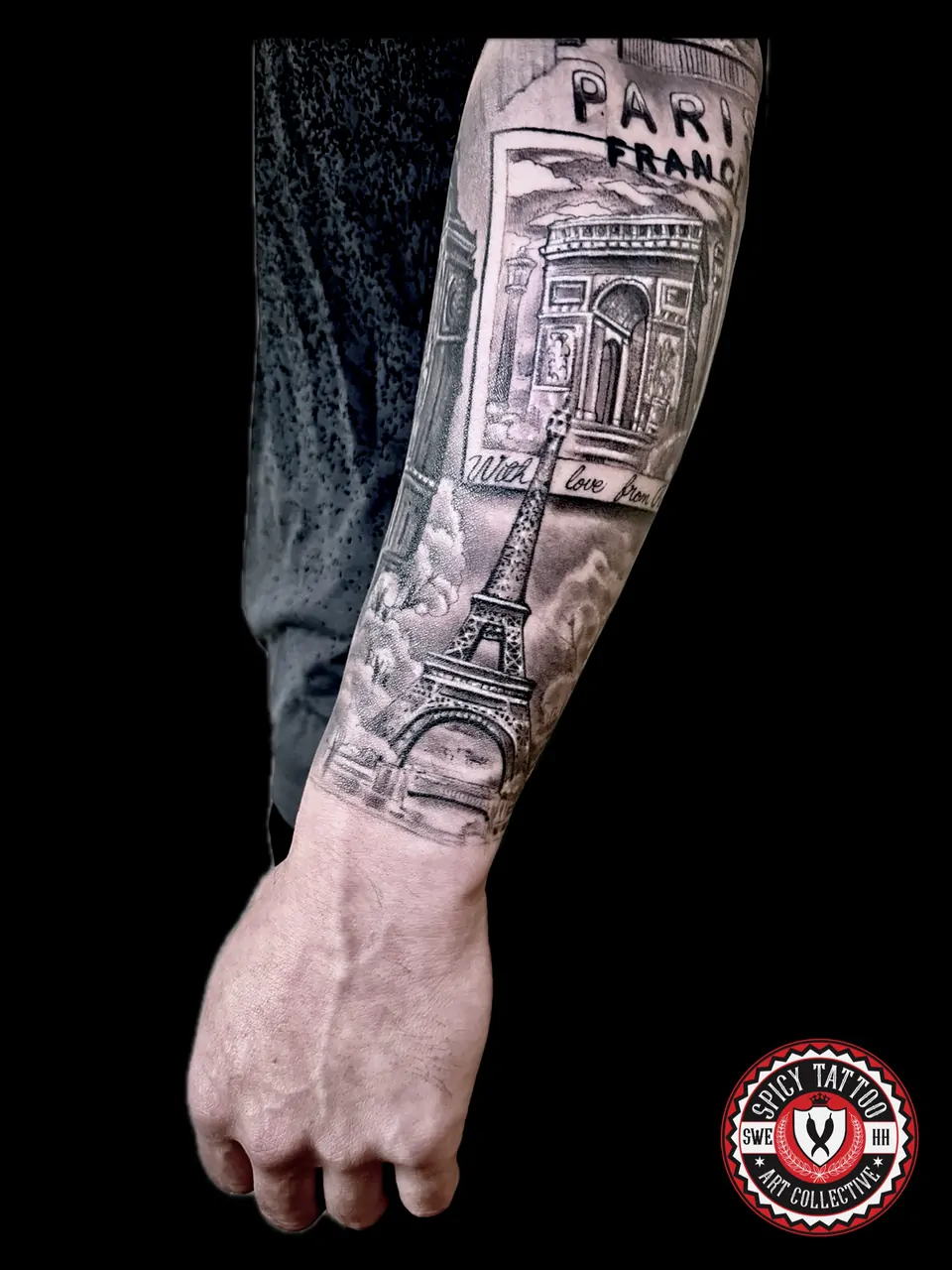 Realism Sleeve mit Paris-Motiven – Spicy Tattoo Hamburg